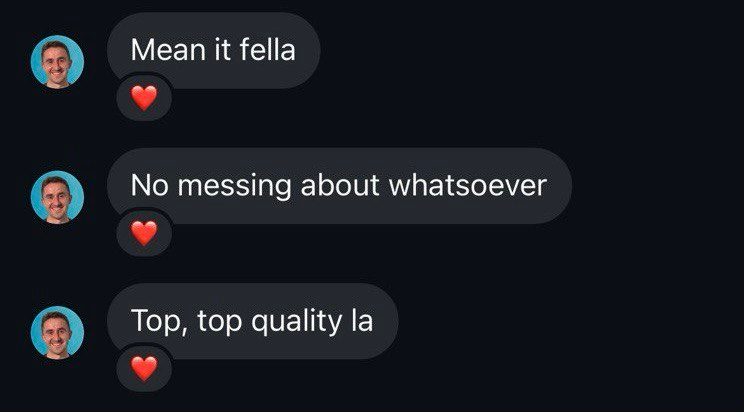 Instagram DM from Edward Wishart praising Elphra work