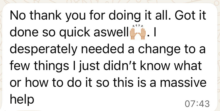 WhatsApp message praising speed and helpfulness